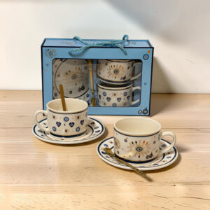 (D17-083) Set Taza + Plato + Cuchara Ojo Turco x2